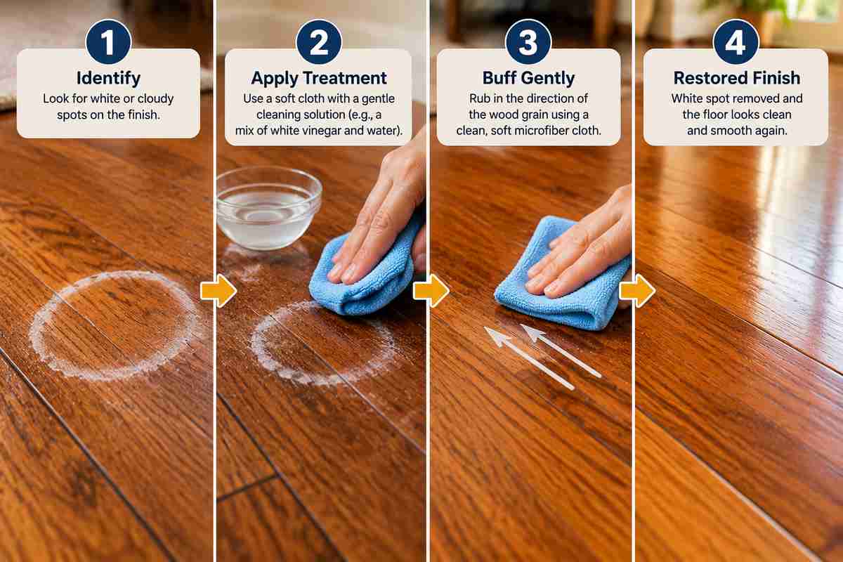 Step by step removal of white spots hardwood floor