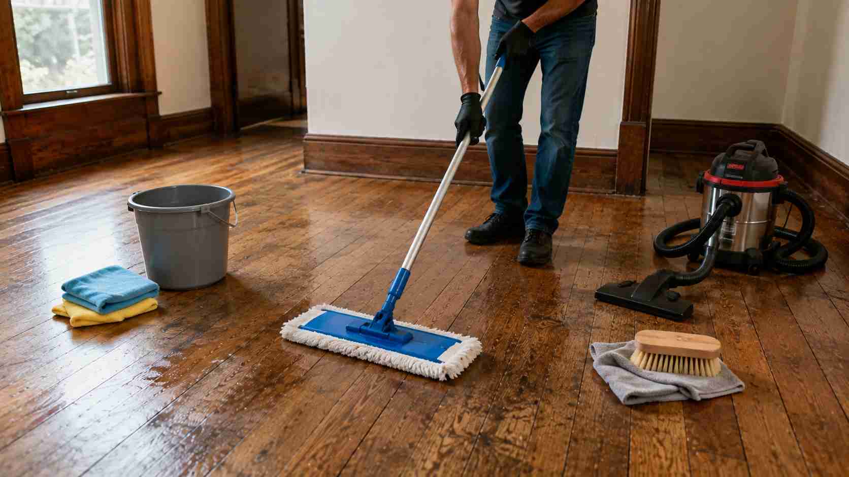 Cleaning old  hardwood floors step by step