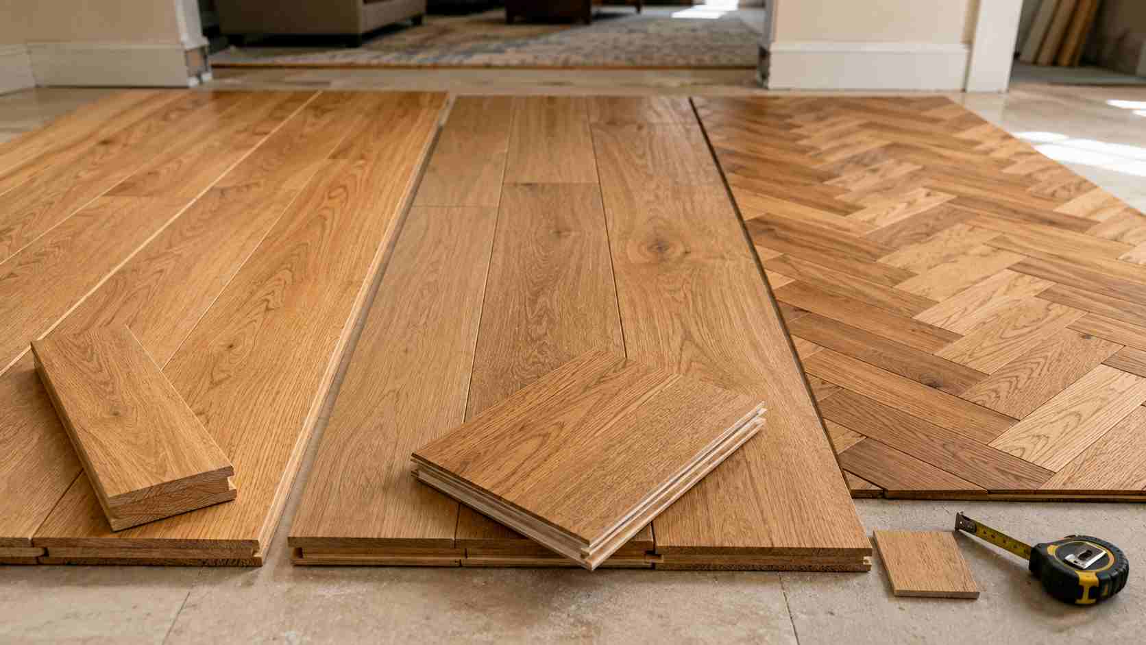 Hardwood Flooring Guide showing wood plank styles and flooring samples.