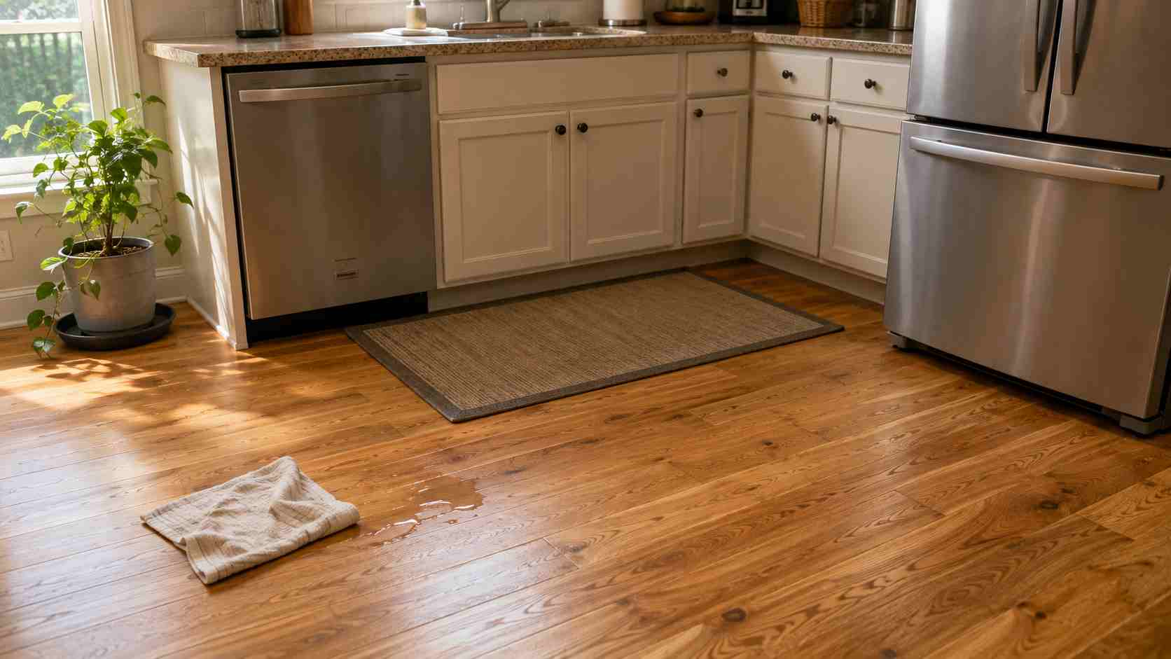 How to Protect Hardwood Floors with kitchen wood flooring care.