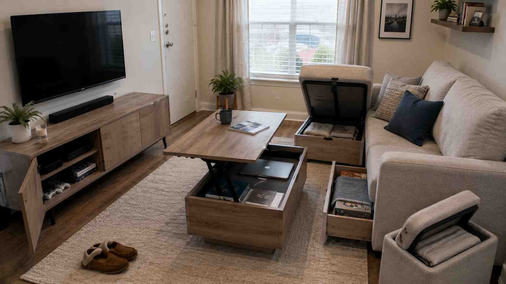 Multi purpose furniture for organizing living room
