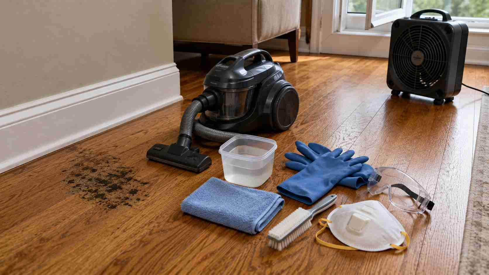 Removing mold from hardwood floor