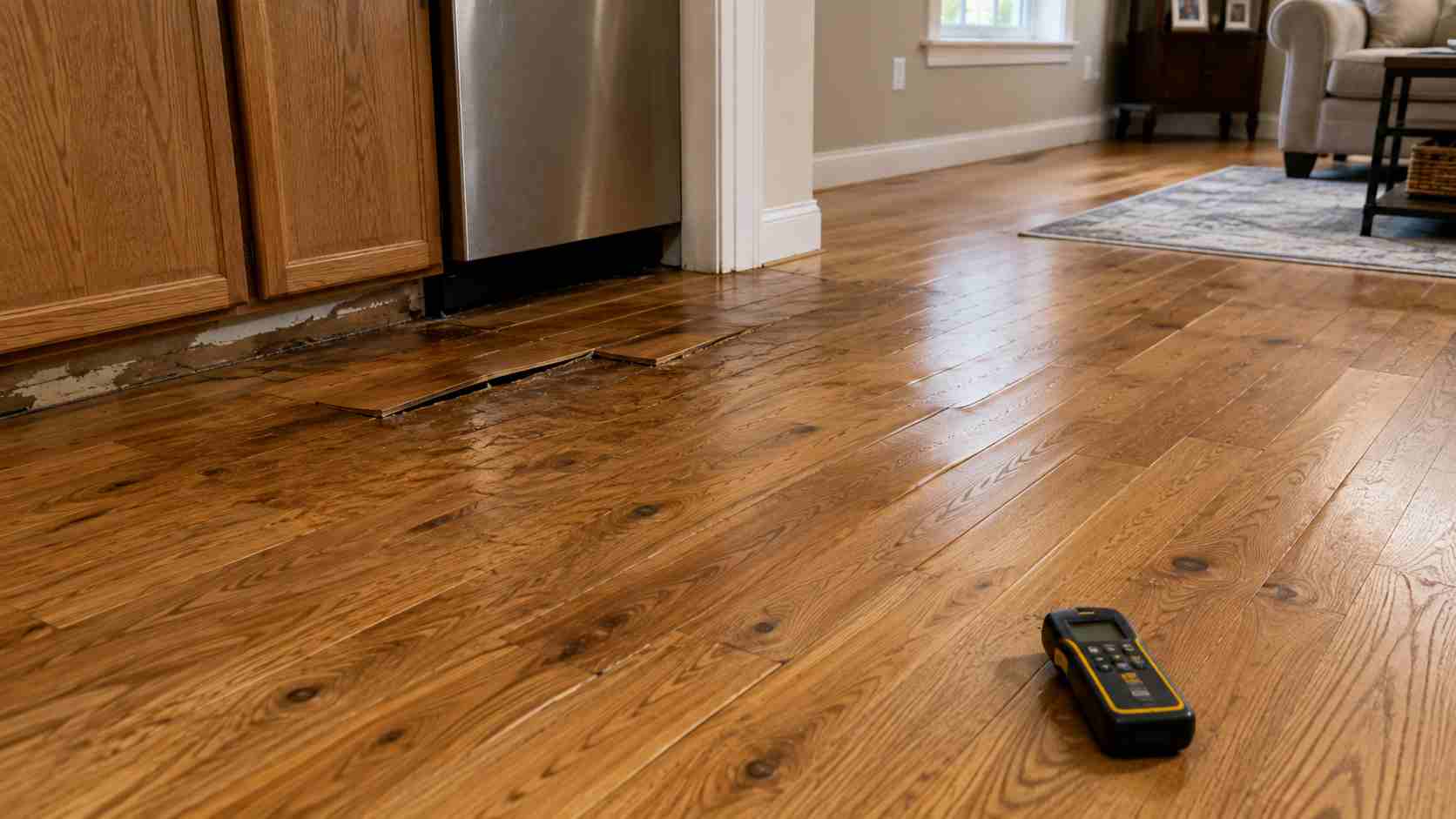 Water Damage to Wood Floor moisture inspection
